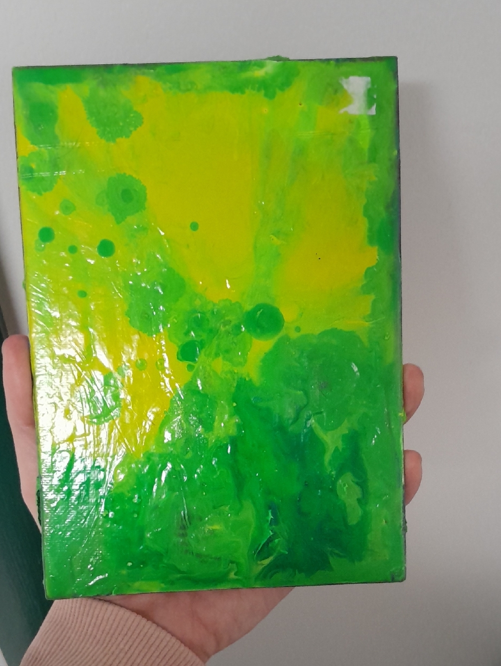 Handheld Abstract Canvas in Green and Yellow by